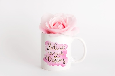 White coffee cup mock up mug mockup template Floral Pink Stock photo