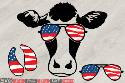 Cow USA Flag Glasses Silhouette SVG cowboy western 4th July 831S