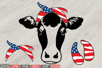 Cow USA Flag Bandana Silhouette SVG 4th July Farm Milk 835S