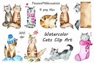 Watercolor Cats Clipart