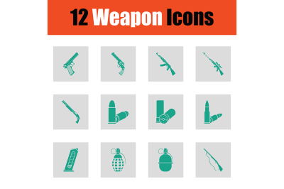 Set of twelve weapon icons