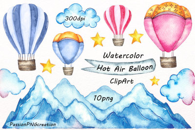 Watercolor Hot Air Balloon ClipArt