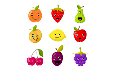 Cute kids fruit vector characters with funny smiling faces