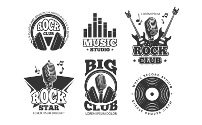 Retro audio record, studio sound vector labels, badges, logos, emblems