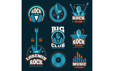 Vintage music studio production vector labels, badges, logos, emblems