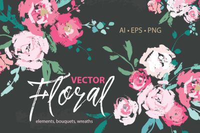 Vector Floral Clipart: Separate Elements, Wreaths and Bouquets