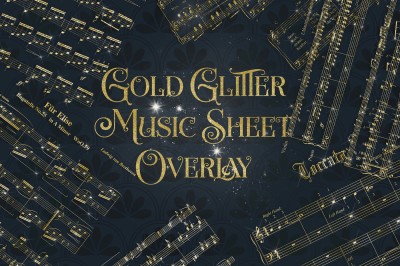 8 Gold Glitter Music Sheet Overlay Digital Papers