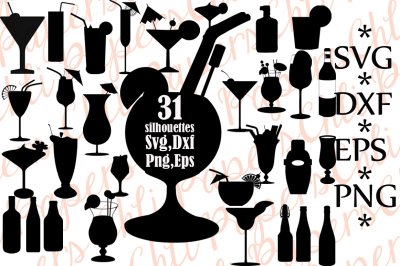 Cocktail silhouettes,Cocktail Svg,Silhouettes Svg