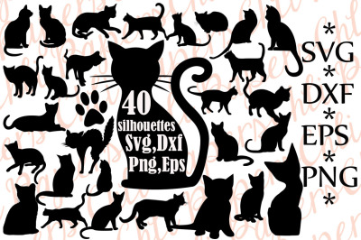 Cat silhouettes,Cat Svg,Silhouettes Svg,Cats cut file,Black Cat Svg