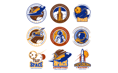 Astronaut flight, aviation, space shuttle and rockets vintage vector