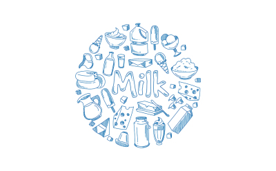 Sketch milk products, farm breakfast 