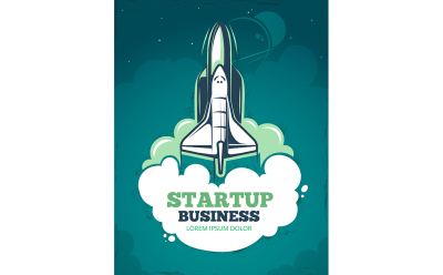 Startup vector grunge vintage 60s poster with rocket&2C; spaceship launch