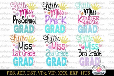 Little Miss Graduation Embroidery Design Bundle Preschool-Grade 3