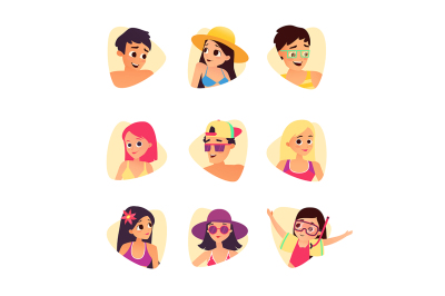 Set of summer cartoon characters