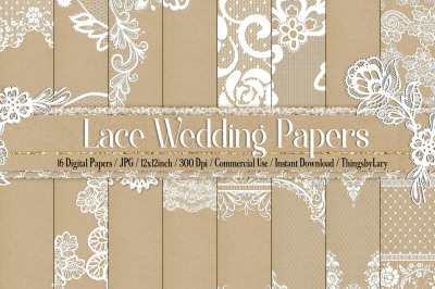 16 White Lace Craft Wedding Papers