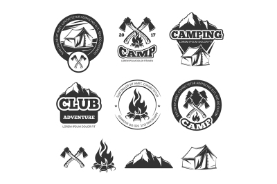 Nature vintage labels set for scout camp