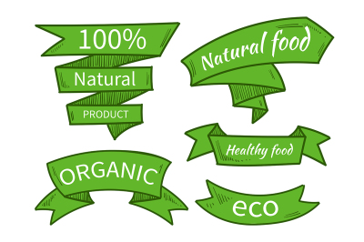 Vector natural food, eco, organic product templates, badges, labels.