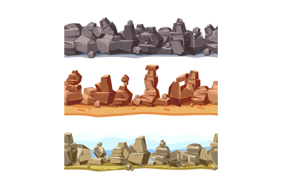 Three horizontal seamless rocky, mountains landscape 