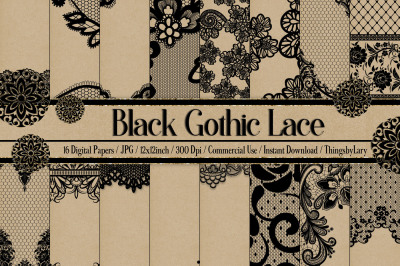 16 Black Gothic Lace Digital Papers