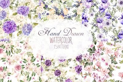 Hand Drawn Watercolor 15 Patterns