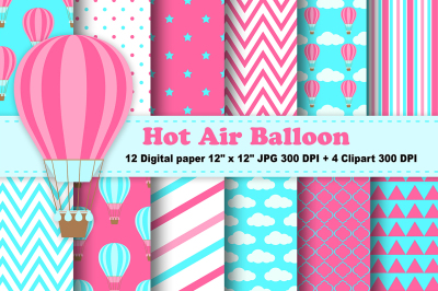 Hot Air Balloon Digital Paper, Balloon Digital Paper, Hot Air Balloons