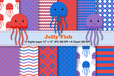 Jelly Fish Digital Paper, Sea Animals Digital Paper, Sea Digital Paper