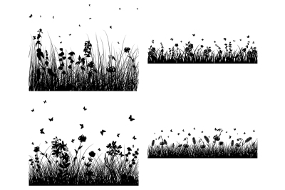 Set of four vector grass silhouettes