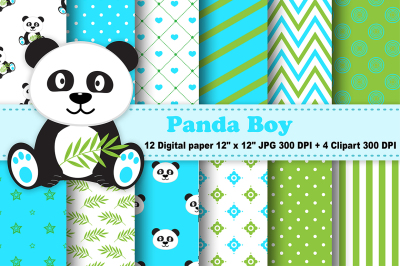 Panda Digital Paper, panda Boy Background, Animals Pattern.