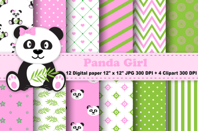 Panda Digital Paper, panda Girl Background, Animals Pattern.