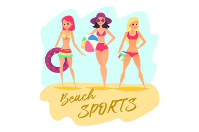 Three sport girls on the beach