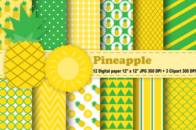 Pineapple Digital Paper, Fruits Background, Summer background.