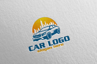 Car Logo with Sun and Car Automotive