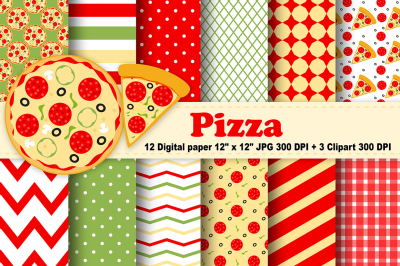 Pizza Digital Paper, Food background, fast food pattern.
