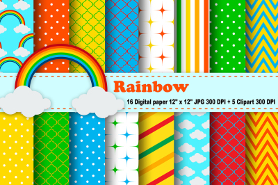 Rainbow Digital Paper, Cloud Background, Rainbow Pattern, Background.