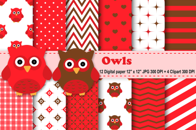 Owls Digital Paper, Baby Owl Pattern, Owl Scrapbook Papers.