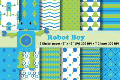 Robot Digital Paper, Robot Boy Digital Paper, Boys Background.