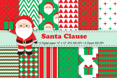 Santa Digital Paper, Christmas Digital Paper, Holiday Pattern.