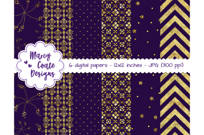 Purple &amp; Gold Digital Papers
