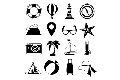 Summer time. Vector Black icon set