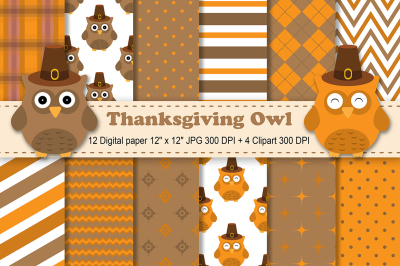 Thanksgiving Digital Paper, Thanksgiving Owls Background, Fall Pattern