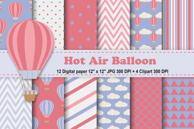 Hot Air Balloon Digital Paper, Hot Air Balloons, Balloons Pattern.