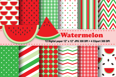 Watermelon Digital Paper, Fruits Background, summer patterns.