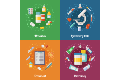 Medical illustration set with pharmaceutical elements