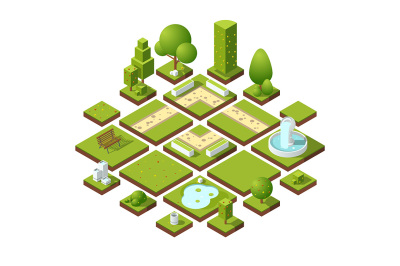 Isometric urban elements and garden decoration