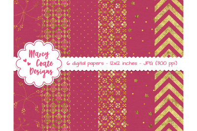 Hot Pink &amp; Gold Digital Papers