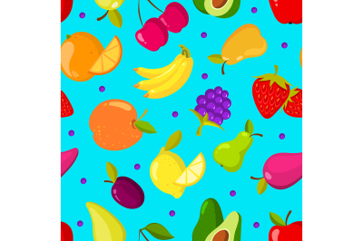 Summer tropical fruits vector seamless background