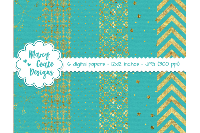Turquoise &amp; Gold Digital Papers