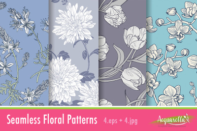 Cold Colors Set 1 - Floral Patterns