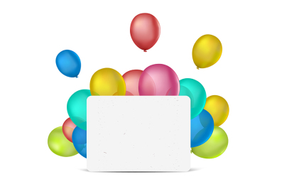 Blank banner against background with colorful balloons. 