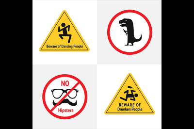 Vector set of the funny road signs for bar or night club.